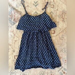 Navy Blue Diamond-Print Spaghetti Strap Mini Dress